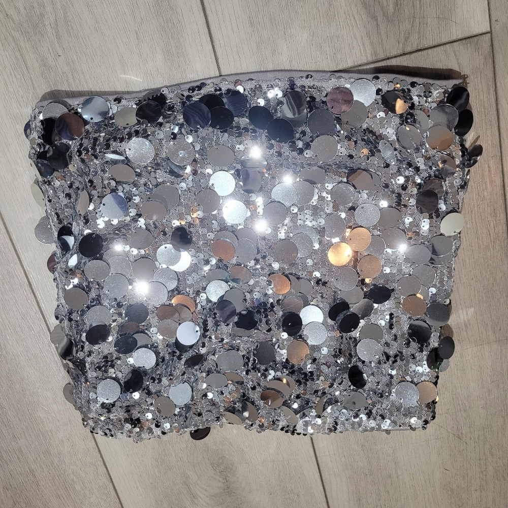 Princess Polly Women's Riego Strapless Sequined Crop Top 4 Silver Party Glam NWT